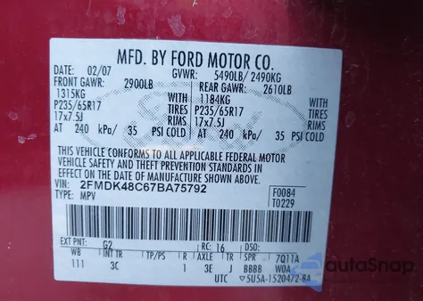 2007 Ford Edge Sel from USA, damaged, VIN 2FMDK48C67BA75792